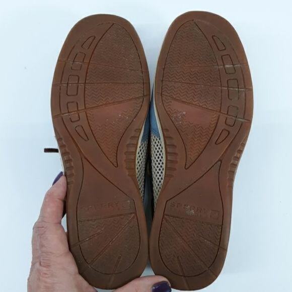 Sperry Top-Sider Shoes Womens 6.5M‎ Tan & Blue Leather Deck Loafers Preppy - Picture 7 of 9